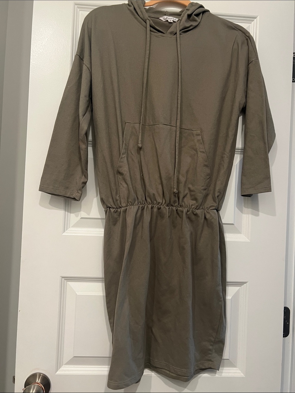 Culture Cove Casual Olive Hooded Drawstring-Waist Mini Dress